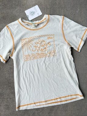Ex Voto postcard tee graphic short sleeve t-shirt wish you were here beach NWT